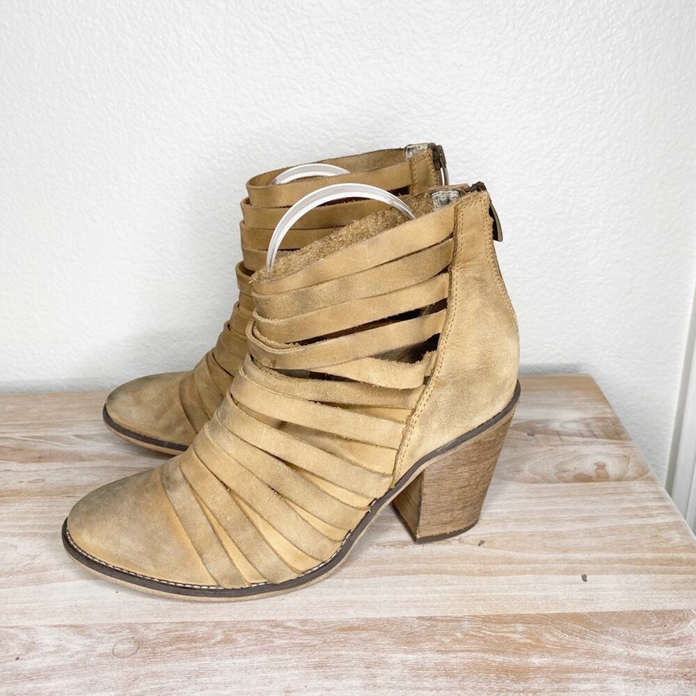 free people strappy hybrid tan distressed booties boots size 40
